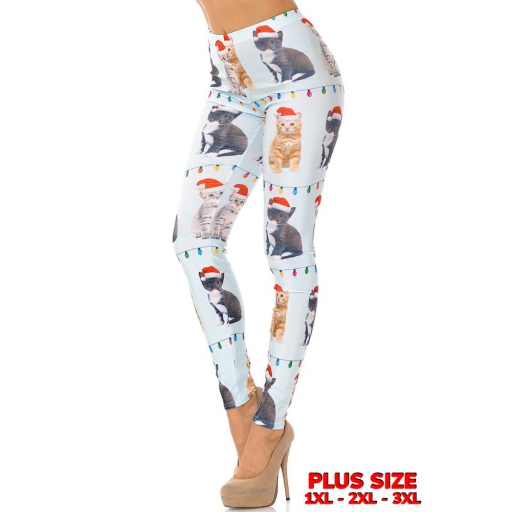 World of Leggings Kitty Cats in Hats Christmas Leggings - Plus Size